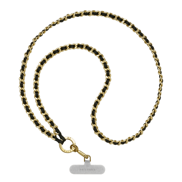 Leather Chain Cross-body Strap - Black in Champagne Gold