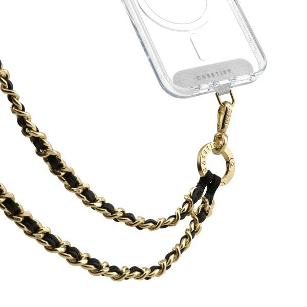 Leather Chain Cross-body Strap - Black in Champagne Gold