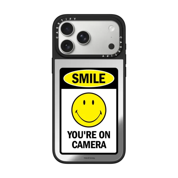 镜面 SMILE! Caution You're On Camera Phone Case - White Print Edition