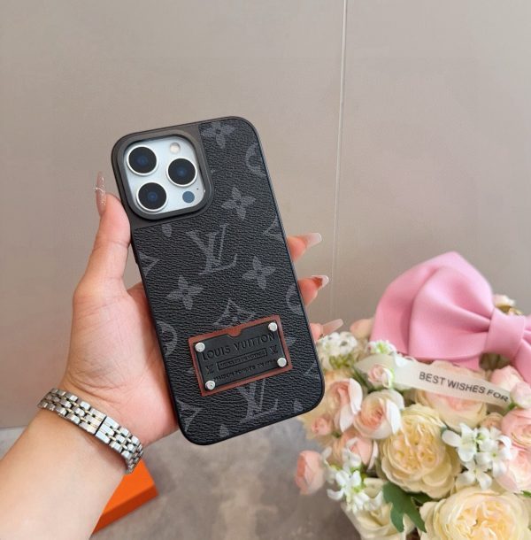LV レザーパッチスマホケース ブラウン