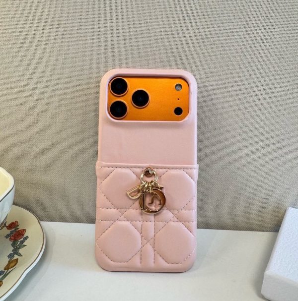 DIOR キルティングスマホケース ピンク