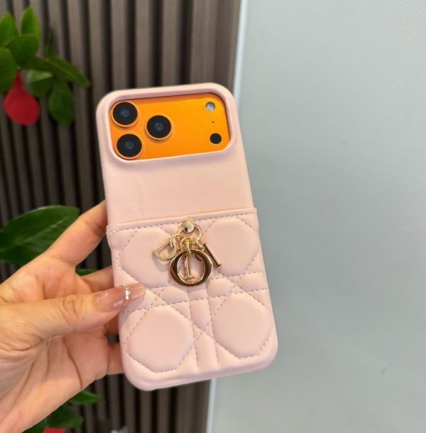 DIOR キルティングスマホケース ピンク