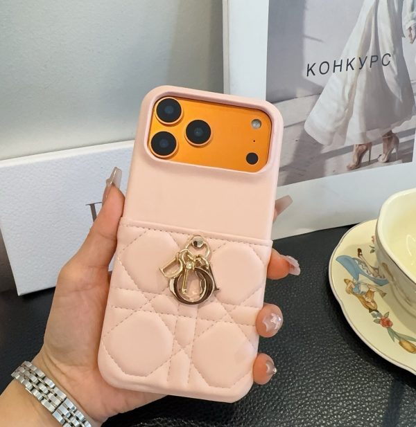 DIOR キルティングスマホケース ピンク