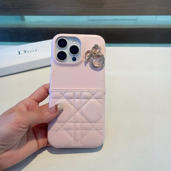 DIOR キルティングスマホケース ピンク