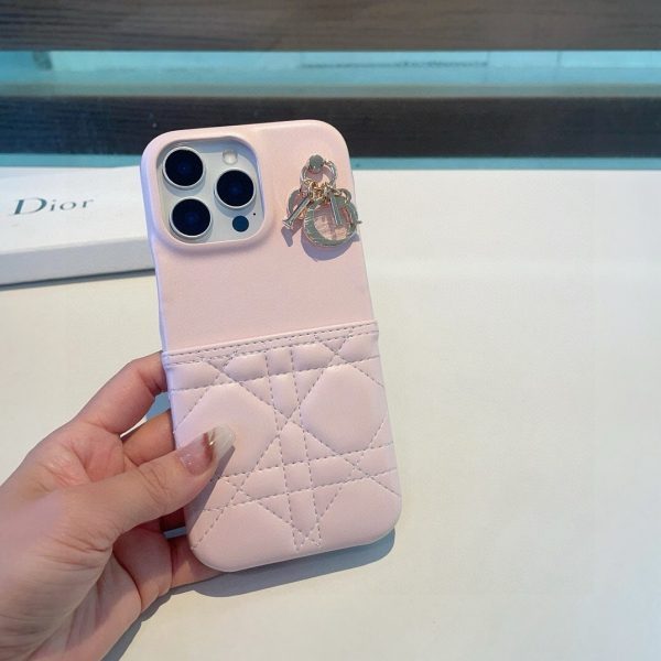 DIOR キルティングスマホケース ピンク