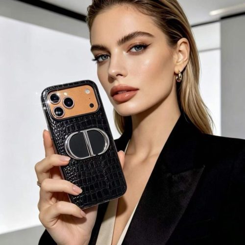 DIOR クロコ柄スマホケース ブラックオレンジ