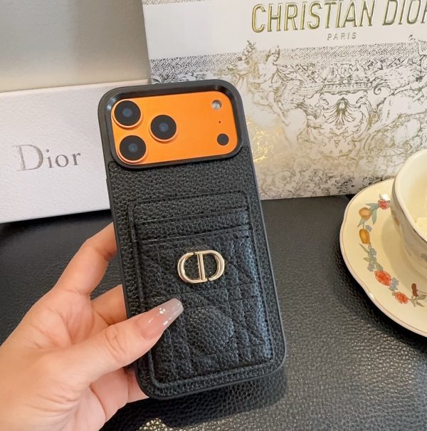 13434315994931396 DIOR 型押しカードケース ブラックオレンジ