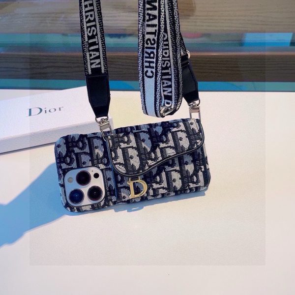 DIOR オブリックストラップロングケース ブルーホワイト