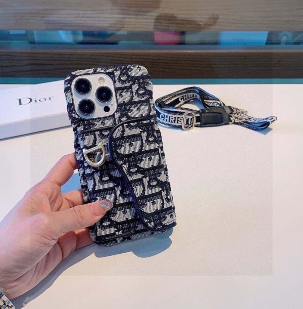 DIOR オブリックストラップロングケース ブルーホワイト