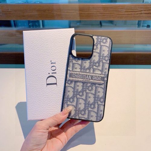 DIOR 刺繍ロゴケース グレーブルー