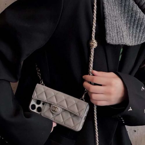 CHANEL ロングウォレット風スマホケース オレンジグレー
