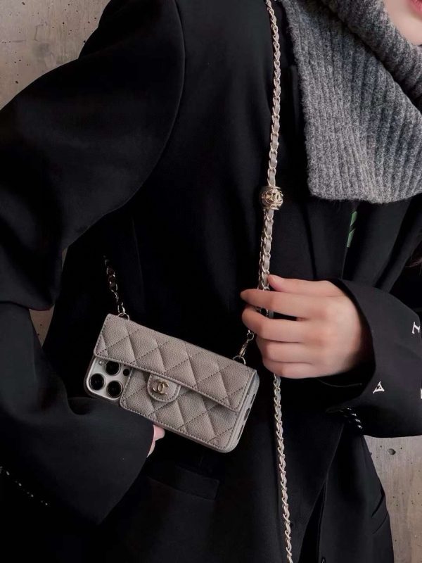CHANEL ロングウォレット風スマホケース オレンジグレー