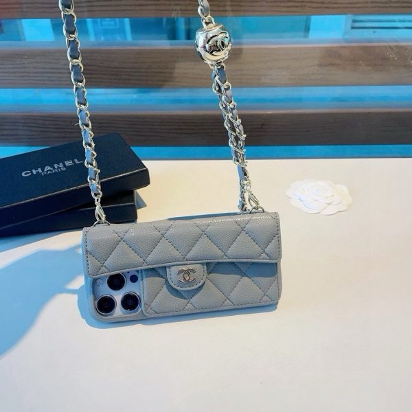 CHANEL ロングウォレット風スマホケース オレンジグレー