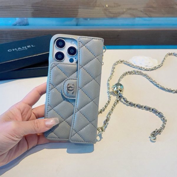 CHANEL ロングウォレット風スマホケース オレンジグレー