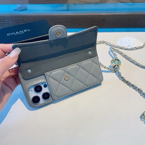 CHANEL ロングウォレット風スマホケース オレンジグレー