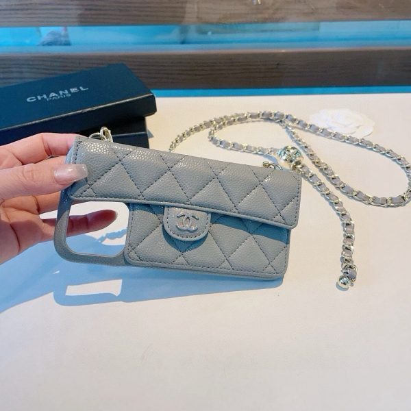 CHANEL ロングウォレット風スマホケース オレンジグレー