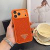 PRADA ストーン付きスマホケース ブラックホワイトオレンジ