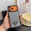 PRADA ストーン付きスマホケース ブラックホワイトオレンジ