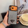 PRADA ストーン付きスマホケース ブラックホワイトオレンジ