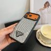 PRADA ストーン付きスマホケース ブラックホワイトオレンジ
