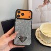 PRADA ストーン付きスマホケース ブラックホワイトオレンジ