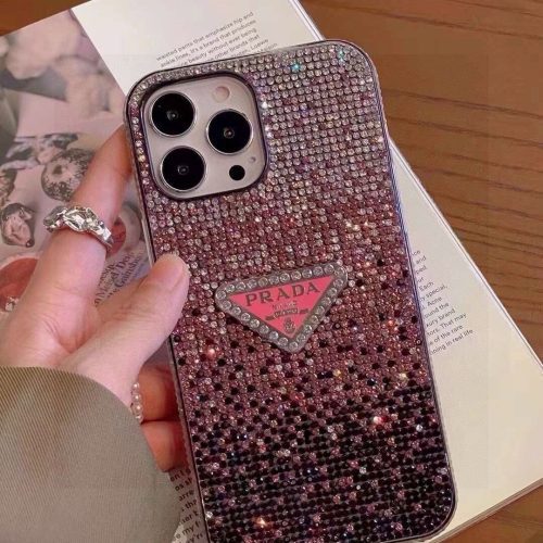 PRADA ストーン付きスマホケース グラデーションピンク