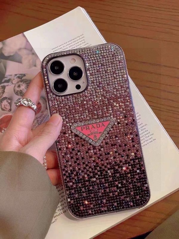 PRADA ストーン付きスマホケース グラデーションピンク