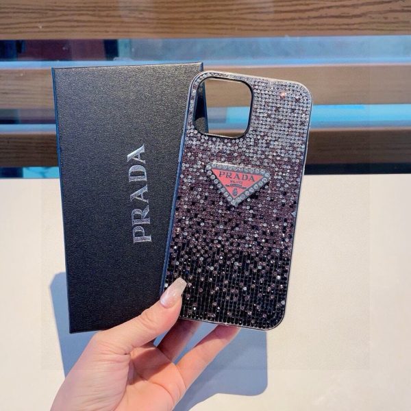 PRADA ストーン付きスマホケース グラデーションピンク