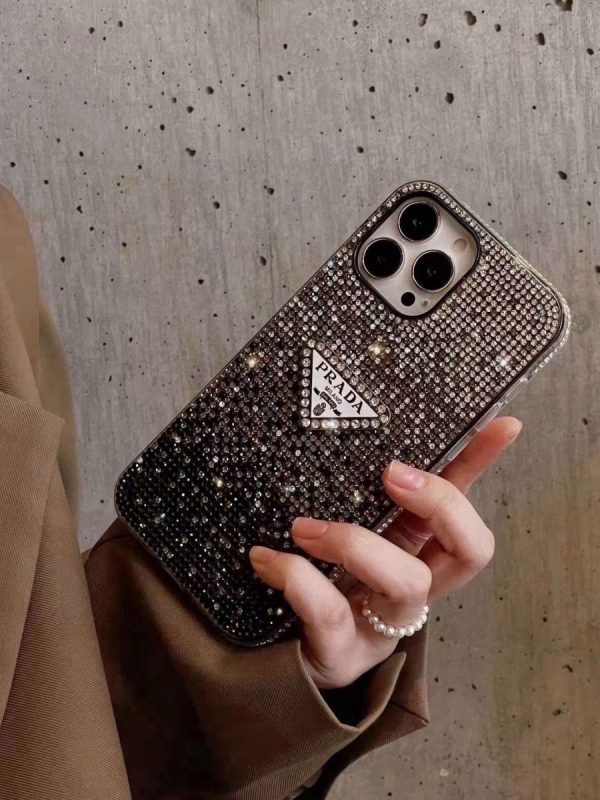 PRADA ストーン付きスマホケース グラデーションブラック