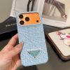 13434374580756990 PRADA 編み込みスマホケース ライトブルーオレンジ