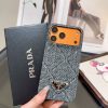 PRADA 編み込みスマホケース ライトブルーグレーブラック