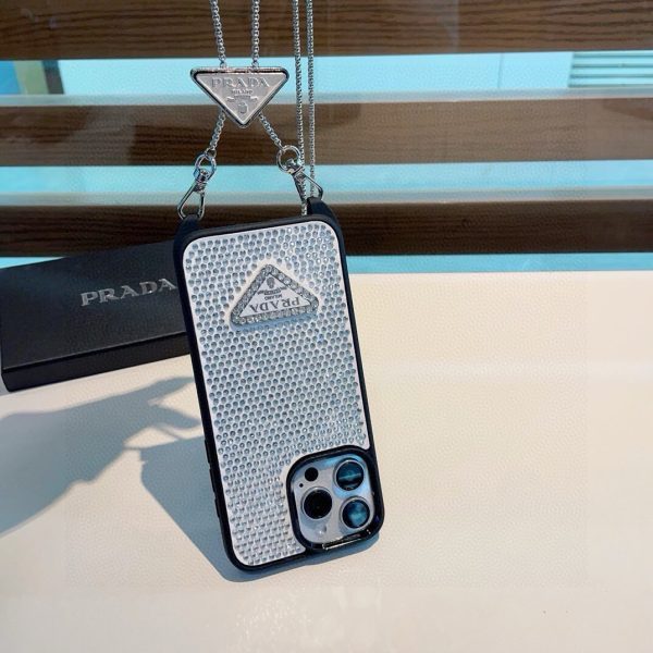 PRADA ストーン付きスマホケース シルバー