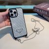 PRADA ストーン付きスマホケース シルバー