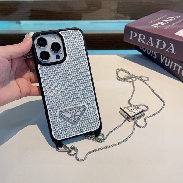 PRADA ストーン付きスマホケース シルバー