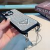 PRADA ストーン付きスマホケース シルバー