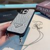PRADA ストーン付きスマホケース シルバー