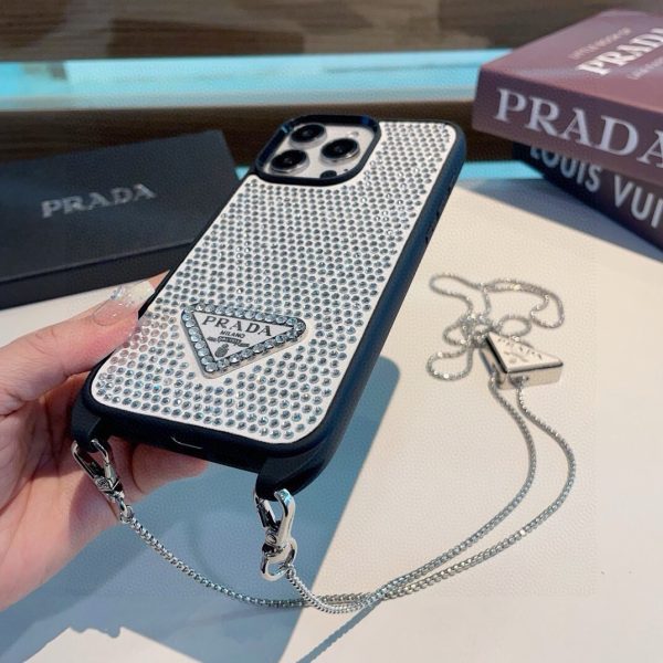 PRADA ストーン付きスマホケース シルバー