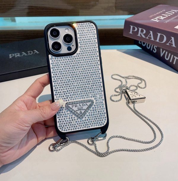 PRADA ストーン付きスマホケース シルバー