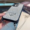 PRADA ストーン付きスマホケース シルバー