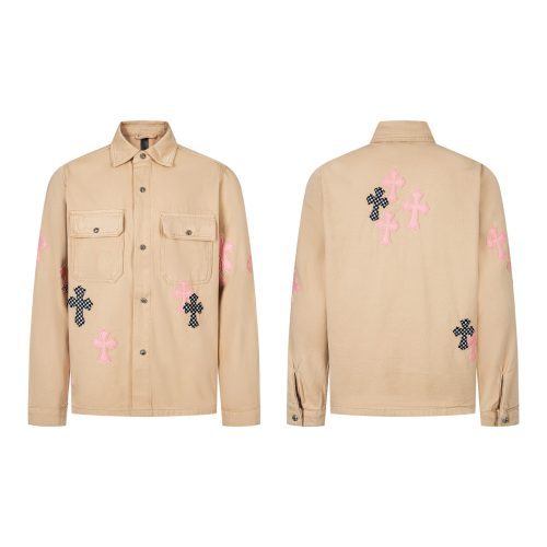 CHROME HEARTS チェックシャツ 米色十字架刺绣