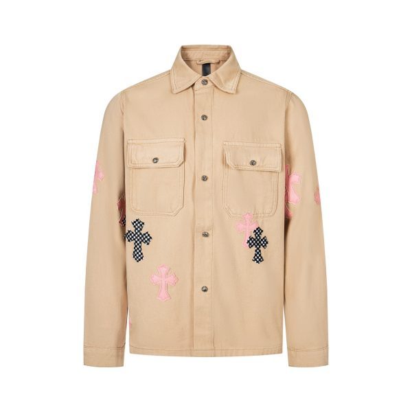 CHROME HEARTS チェックシャツ 米色十字架刺绣