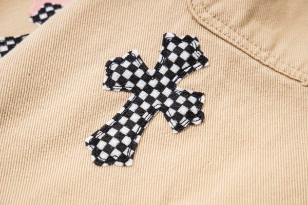 CHROME HEARTS チェックシャツ 米色十字架刺绣