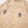CHROME HEARTS チェックシャツ 米色十字架刺绣