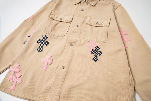 CHROME HEARTS チェックシャツ 米色十字架刺绣