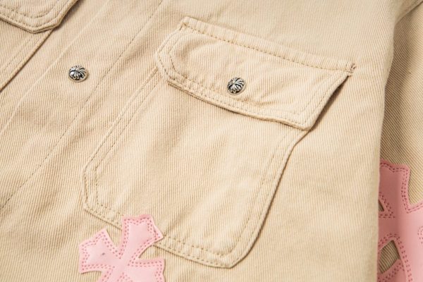 CHROME HEARTS チェックシャツ 米色十字架刺绣