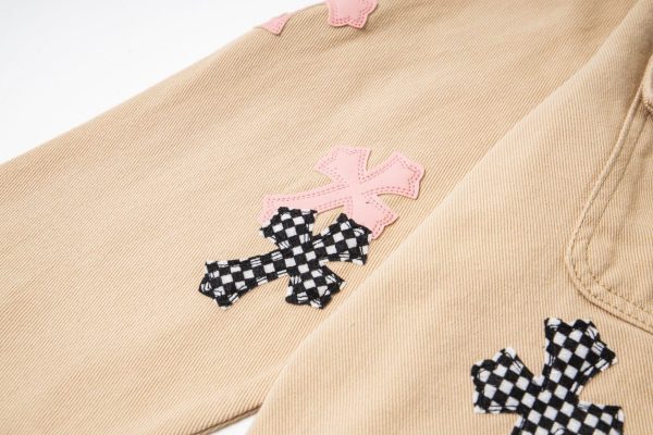 CHROME HEARTS チェックシャツ 米色十字架刺绣