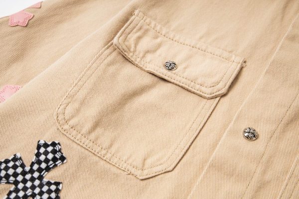 CHROME HEARTS チェックシャツ 米色十字架刺绣