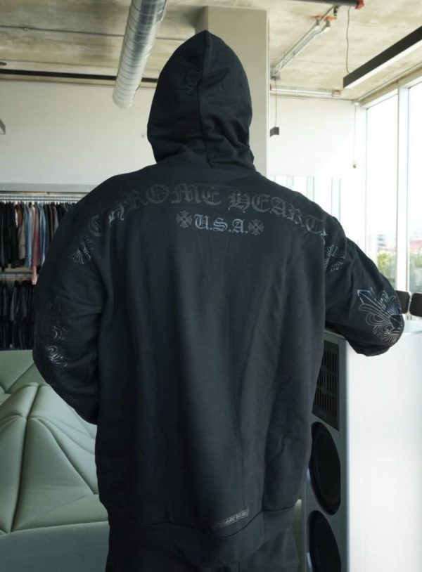 CHROME HEARTS パーカー ブラック スリーブプリント