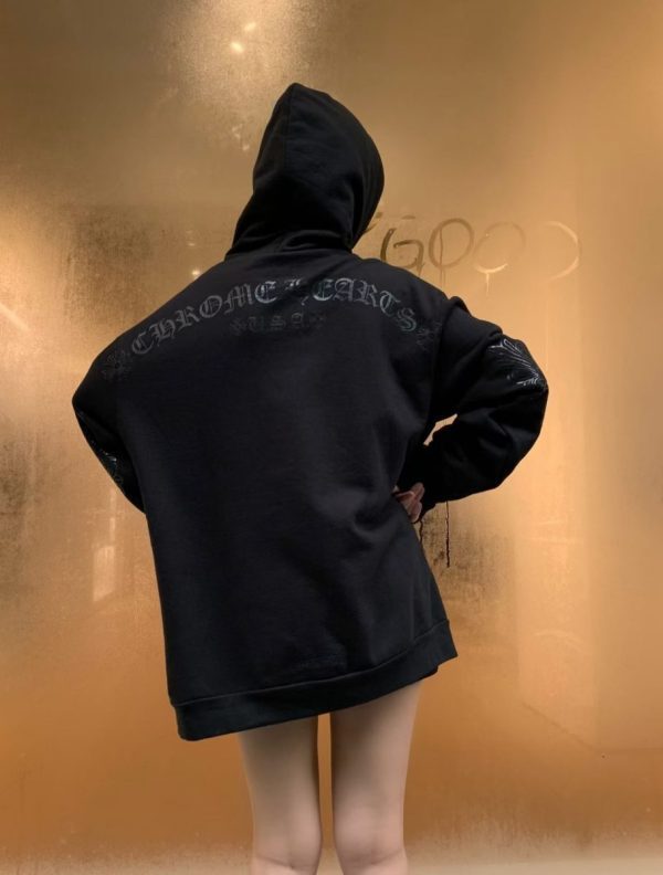 CHROME HEARTS パーカー ブラック スリーブプリント