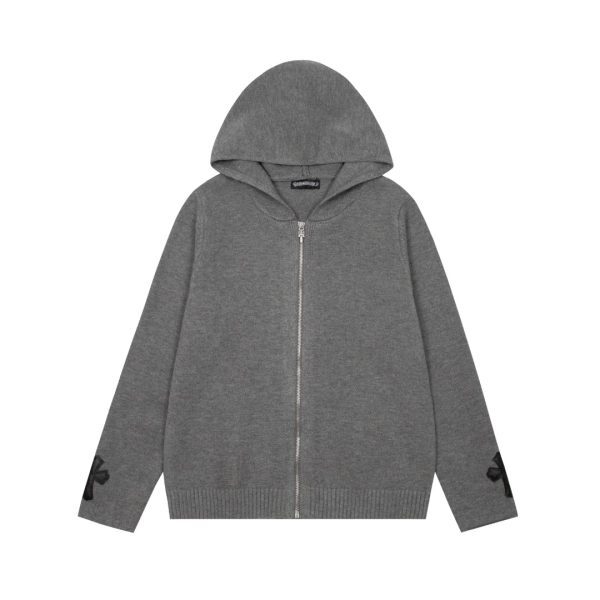 CHROME HEARTS パーカー グレー レザークロスパッチ